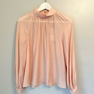 Elegant Light Pink Zara Blouse with Pearl Button Cuffs